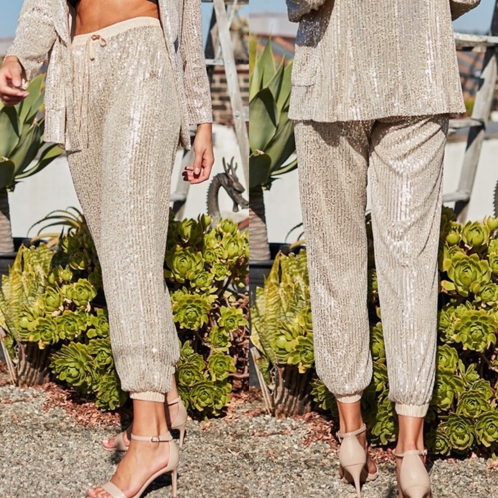 *RESTOCKED* Champagne Showers Gold Sequin Jacket and Pant Set - Picture 5 of 6